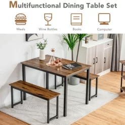 Tangkula 3pcs Dining Table Set For 4 Modern Industrial Counter Height Kitchen Table Set With 2 Benches For Dining Room Natural/Brown 18 Tangkula 3pcs Dining Table Set For 4 Modern Industrial Counter Height Kitchen Table Set With 2 Benches For Dining Room Natural/Brown -Tangkula GUEST 0042092b fa9a 48d4 a47b 122f90d359c7