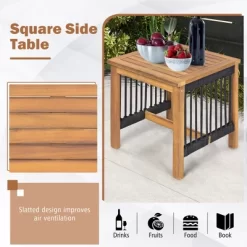 Tangkula 3 Piece Acacia Wood Rocking Chair Set W/ Coffee Table & All-Weather Rope Patio Poolside -Tangkula GUEST 00622df0 db55 48f6 a527 b555fd9d2ec9