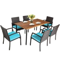 Tangkula 7- Piece Patio Dining Furniture Set Acacia Wood And Wicker Dining Table Armchairs Navy/Red/White/Turquoise 21 Tangkula 7- Piece Patio Dining Furniture Set Acacia Wood And Wicker Dining Table Armchairs Navy/Red/White/Turquoise -Tangkula GUEST 0096562e 4f37 4aab b547 a40f7df3e92d