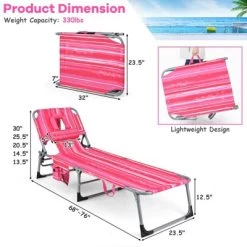 Tangkula Set Of 2 Lounge Chair Beach Chair W/ Face Arm Hole Detachable Pillow Adjustable Backrest Side Pocket Outdoor Chaise Sunbathing Chair Hot Pink -Tangkula GUEST 00c20e8a 4dec 4db9 9050 4f0c495f8da7