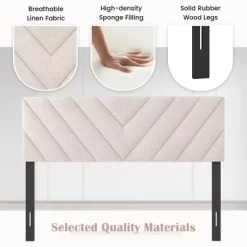 Tangkula Linen Fabric Upholstered Headboard Rectangular Headboard W/ Solid Wood Legs -Tangkula GUEST 00e2f3e2 da9b 473f 9d34 95bb7968e732
