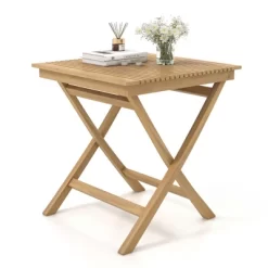 Tangkula 27.5" Patio Bistro Table Teak Wood Square Table With Slatted Tabletop Sturdy Wood Frame & Thickened Top -Tangkula GUEST 00e971a3 2aca 48cd 84c0 cec0cf602039