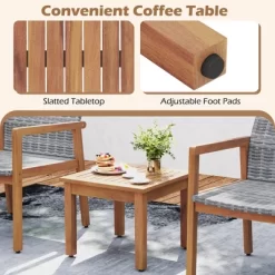 Tangkula 3 Pieces Patio Furniture Set PE Rattan Patio Bistro Set With Chairs & Coffee Table Outdoor Acacia Wood Conversation Set For Garden -Tangkula GUEST 00efa4f0 cd09 44f0 a9f4 0e3fd8906466