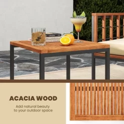 Tangkula 3 Pieces Patio Furniture Set Acacia Wood Bistro Conversation Set W/ 2 Cushioned Chairs Beige -Tangkula GUEST 015fb8c5 43bb 4165 9ccd 6404fd2cee0b