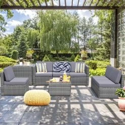 Tangkula Set Of 8 Gray Rattan Wicker Sofa & Table Outdoor Cushioned Sectional Patio Furniture 14 Tangkula Set Of 8 Gray Rattan Wicker Sofa & Table Outdoor Cushioned Sectional Patio Furniture -Tangkula GUEST 0174d179 a470 420d bb43 4b05eaf5fedc