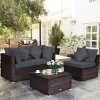 Tangkula 4PCS Rattan Patio Conversation Furniture Set Yard Outdoor W/ Grey Cushion