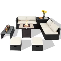 Tangkula 9 Pieces Outdoor PE Rattan Wicker Sectional Sofa With 42" Gas Fire Pit Table Space-Saving Patio Conversation Set With Storage Box Black/Grey/Navy/Red/Turquoise/Off White 29 Tangkula 9 Pieces Outdoor PE Rattan Wicker Sectional Sofa With 42" Gas Fire Pit Table Space-Saving Patio Conversation Set With Storage Box Black/Grey/Navy/Red/Turquoise/Off White -Tangkula GUEST 023e5929 f84a 4957 9273 87e1a8969033
