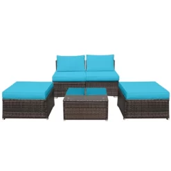 Tangkula 5-Piece Outdoor Rattan Wicker Sofa Set Lounge Chair With Turquoise Cushions -Tangkula GUEST 027a729a 4fba 4354 a8f2 ffaa3ad96e72