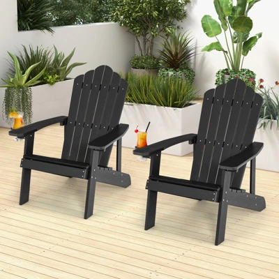 Tangkula 2PCS Adirondack Chair HIPS Adirondack Chair W/Cup Holder Realistic Wood Grain Weather Resistant Outdoor Chair For 380 LBS Weight Capacity Black/Navy/White/Teak/Dark Green/Red/Light Grey/Yellow 4 Tangkula 2PCS Adirondack Chair HIPS Adirondack Chair W/Cup Holder Realistic Wood Grain Weather Resistant Outdoor Chair For 380 LBS Weight Capacity Black/Navy/White/Teak/Dark Green/Red/Light Grey/Yellow - Image 2