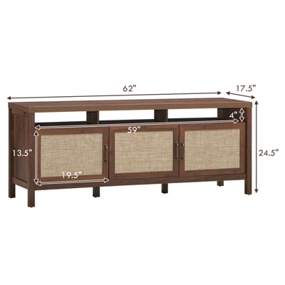 Tangkula Universal TV Stand Cabinet Television Media Console With 3 Rattan Doors Grey Oak Walnut 6 Tangkula Universal TV Stand Cabinet Television Media Console With 3 Rattan Doors Grey Oak Walnut - Image 4