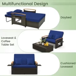 Tangkula Outdoor Wicker Daybed Patio Loveseat & Storage Ottoman Set W/ Navy Cushions 14 Tangkula Outdoor Wicker Daybed Patio Loveseat & Storage Ottoman Set W/ Navy Cushions -Tangkula GUEST 02db4d74 7e98 4396 8f1e 97b260911f2a