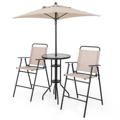 Tangkula 4PCS Bistro Set Folding Counter Height Chairs Round Bar Table & Umbrella Patio 10 Tangkula 4PCS Bistro Set Folding Counter Height Chairs Round Bar Table & Umbrella Patio - Image 8