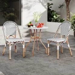 Tangkula 3 Piece French Bistro Table Chair Set Outdoor Wicker Round Table & 2 Dining Chairs