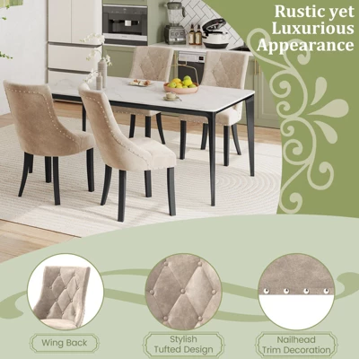 Tangkula Upholstered Dining Chairs Set Of 2 Tufted Wingback Chairs W/ Solid Wood Legs 6 Tangkula Upholstered Dining Chairs Set Of 2 Tufted Wingback Chairs W/ Solid Wood Legs - Image 4