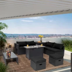 Tangkula 9 PCS Outdoor PE Rattan Wicker Sectional Sofa With 42" 60,000 BTU Gas Fire Pit Table Space-Saving Conversation Set With Storage Box Black 13 Tangkula 9 PCS Outdoor PE Rattan Wicker Sectional Sofa With 42" 60,000 BTU Gas Fire Pit Table Space-Saving Conversation Set With Storage Box Black -Tangkula GUEST 03cb71ea 8a63 4ed5 ade2 bd12ff3b3130