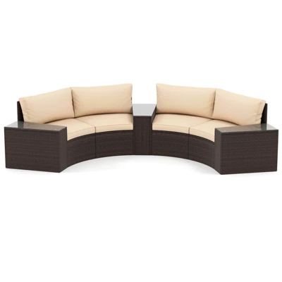 Tangkula Set Of 5 Patio Furniture Set PE Rattan Half-Moon Curved Sectional Sofas With Tempered Glass Top Side Tables Outdoor Conversation Set 7 Tangkula Set Of 5 Patio Furniture Set PE Rattan Half-Moon Curved Sectional Sofas With Tempered Glass Top Side Tables Outdoor Conversation Set - Image 5