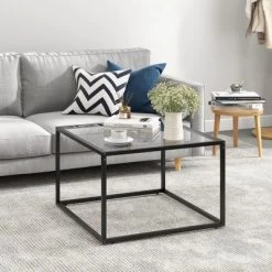 Tangkula Glass Coffee Table 27.5 Inch Modern Square Metal Frame Living Room Transparent -Tangkula GUEST 03fd5bbe d5a0 4862 8d45 15fa371260ee