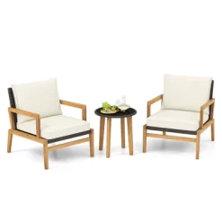 Tangkula 3 PCS Patio Chair Set Wicker Chair & Side Table Set W/ Tempered Glass Tabletop -Tangkula GUEST 03fdc025 47c6 499a 976f b527e62e535b