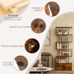 Tangkula 2 PCS Bookshelf W/ Cabinet 6-Tier S-Shaped Bookcase Storage Rack Rustic Brown 15 Tangkula 2 PCS Bookshelf W/ Cabinet 6-Tier S-Shaped Bookcase Storage Rack Rustic Brown -Tangkula GUEST 03ff78b5 f5d1 4eb3 807a dc89006ba087