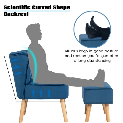 Tangkula Velvet Armless Chair & Ottoman Set Leisure Sofa Chair With Footstool Pink BlueGreen 5 Tangkula Velvet Armless Chair & Ottoman Set Leisure Sofa Chair With Footstool Pink BlueGreen - Image 3