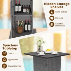 Tangkula 5PCS Wicker Bar Table Set W/ Hidden Storage Shelves Bar Table Stools Patio -Tangkula GUEST 051ca1c4 587d 4a0e 9a4a 9b39637e7c3c
