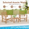Tangkula 3PCS Furniture Set Acacia Wood Conversation Set W/ Soft Seat Cushions Outdoor White -Tangkula GUEST 0535a8ed da10 4dc5 9d4d 90206e881412