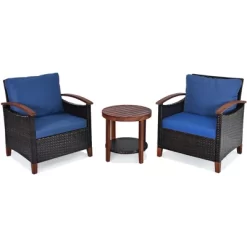 Tangkula 3-Piece Patio Rattan Bistro Set Acacia Wood Frame Sofa And Side Table 17 Tangkula 3-Piece Patio Rattan Bistro Set Acacia Wood Frame Sofa And Side Table -Tangkula GUEST 058c3169 3f8e 485e a24c f549cdd28731