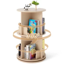 Tangkula Kids Rotating Bookshelf Round Spinning Corner Bookcase W/Bear Baffles Coffee -Tangkula GUEST 05afaa6c 9233 44fb 979e 793f4ddc5998