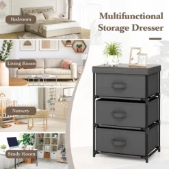 Tangkula 1pc/2pcs Dresser With 3 Drawers, Fabric Storage Organizer Tower Unit Tall Nightstand Bedside Table With Removable Lid For Bedroom -Tangkula GUEST 05bbdddb e94c 47b1 a832 34cc86895405