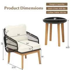Tangkula 3 Piece Patio Chair Set Wicker Chair & Side Table Set W/ Soft Cushions & Tempered Glass Tabletop -Tangkula GUEST 05cbd790 e8f4 4daa a5aa 593b418aa32d