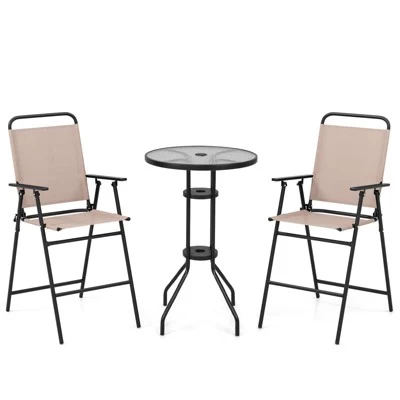 Tangkula 3PCS Bistro Set Folding Chairs Round Bar Table W/ 1.6" Umbrella Hole Yard Patio 10 Tangkula 3PCS Bistro Set Folding Chairs Round Bar Table W/ 1.6" Umbrella Hole Yard Patio - Image 8