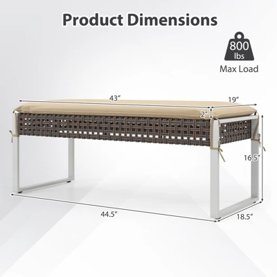 Tangkula 43 Inch Patio Rectangle Ottoman Pack Of 2 W/ Metal Legs & Seat Cushion 10 Tangkula 43 Inch Patio Rectangle Ottoman Pack Of 2 W/ Metal Legs & Seat Cushion - Image 8