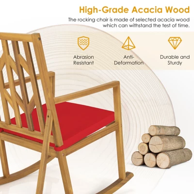 Tangkula Outdoor Rocking Chair Acacia Wood Armrest Cushioned Sofa W/Removable High-Density Cushion For Garden 5 Tangkula Outdoor Rocking Chair Acacia Wood Armrest Cushioned Sofa W/Removable High-Density Cushion For Garden - Image 3