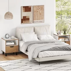 Tangkula 2PCS Nightstand Mid Century Modern Bedside Table W/ Drawer Open Storage Shelf -Tangkula GUEST 063aa421 41ab 47e1 a57b 48e6fd7e093b