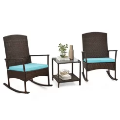 Tangkula 3 Pieces Rocking Wicker Bistro Set Outdoor Front Porch Rocker Chairs Conversation Set -Tangkula GUEST 06ac7060 2734 4959 92d7 4e51de61eb8a