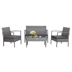 Tangkula Patio Rattan 4PCS/8PCS Cushioned Chair Side Table Classic Furniture Set Bistro Set Single Sofa Thick Cushion Loveseat For Garden Grey -Tangkula GUEST 06ac9a21 b61a 4702 8a5f a71576bcbc03