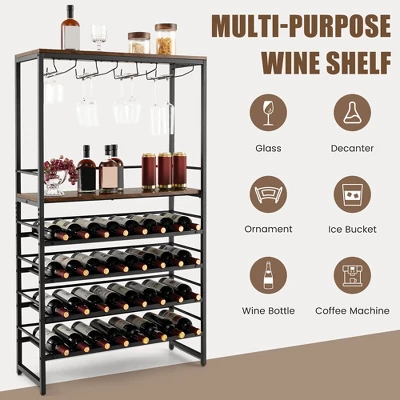 Tangkula 32 Bottles Drinks Rack Rustic Drinks Storage Holder Freestanding W/ Glass Holder 6 Tangkula 32 Bottles Drinks Rack Rustic Drinks Storage Holder Freestanding W/ Glass Holder - Image 4