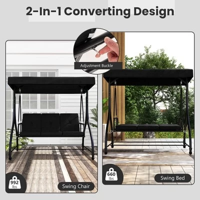 Tangkula Converting Patio Swing Chair Porch Swing Bed W/Adjustable Canopy & Thickened Cushion 7 Tangkula Converting Patio Swing Chair Porch Swing Bed W/Adjustable Canopy & Thickened Cushion - Image 5