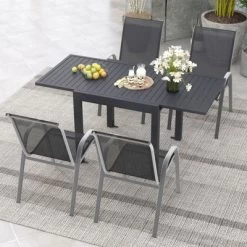Tangkula Extendable Outdoor Dining Table 31.5 -63 Inches Patio Dining Table W/ All-weather Aluminum Frame Large Rectangular Table