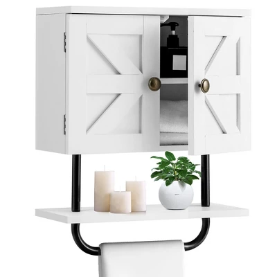 Tangkula Bathroom Wall Cabinet Medicine Storage Cabinet W/ Open Shelf & Towel Bar 13 Tangkula Bathroom Wall Cabinet Medicine Storage Cabinet W/ Open Shelf & Towel Bar - Image 11