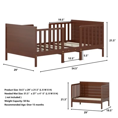 Tangkula 2-in-1 Convertible Kids Furniture Bed Toddler Crib With 2 Side Safety Guardrails White/Brown 7 Tangkula 2-in-1 Convertible Kids Furniture Bed Toddler Crib With 2 Side Safety Guardrails White/Brown - Image 5