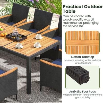 Tangkula Set Of 9 Patio Dining Set Outdoor Furniture Set W/ Acacia Wood Tabletop & Umbrella Hole & Seat Cushions 3 Tangkula Set Of 9 Patio Dining Set Outdoor Furniture Set W/ Acacia Wood Tabletop & Umbrella Hole & Seat Cushions