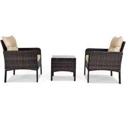 Tangkula 3PCS Outdoor Patio Rattan Wicker Conversation Set W/Cushions -Tangkula GUEST 085e4baa d2ea 408f a758 1e5eb9d819fe