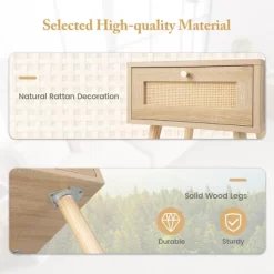 Tangkula 2 PCS Nightstand Bedside Sofa Table With Rattan Drawer For Bedroom & Living Room -Tangkula GUEST 087ab013 5734 479a aebb f3e80a069a27