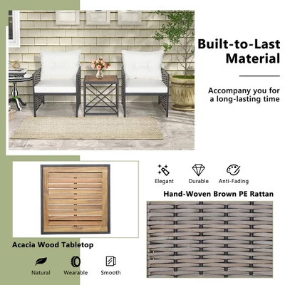 Tangkula Outdoor 3 Pieces Patio Rattan Chair & Coffee Table Set Furniture Set Backyard Poolside 6 Tangkula Outdoor 3 Pieces Patio Rattan Chair & Coffee Table Set Furniture Set Backyard Poolside - Image 4