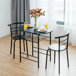 Tangkula 3 PCS Kitchen Dining Set Compact Bistro Pub 2 Chairs & Table