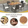 Tangkula Rectangular Acacia Wood Dining Table W/ 1.9" Umbrella Hole Patio Natural & Black