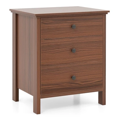 Tangkula 3-Drawer Nightstand Wooden Bedside Table Modern Side End Table Walnut 8 Tangkula 3-Drawer Nightstand Wooden Bedside Table Modern Side End Table Walnut - Image 7