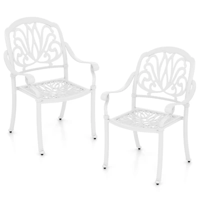 Tangkula Set Of 2 Cast Aluminum Patio Dining Chairs Stackable Outdoor Dining Chairs With Armrests Outdoor Bistro Chairs White 11 Tangkula Set Of 2 Cast Aluminum Patio Dining Chairs Stackable Outdoor Dining Chairs With Armrests Outdoor Bistro Chairs White - Image 9