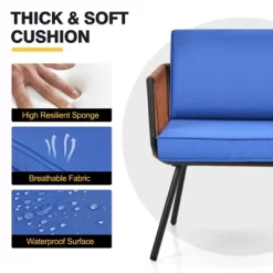 Tangkula 3 Pieces Patio Bistro Set Outdoor Conversation Chair Set With Coffee Table Modern Furniture Set With Soft Cushions Blue -Tangkula GUEST 0928d828 1780 408f 873b 5e56cbf69833